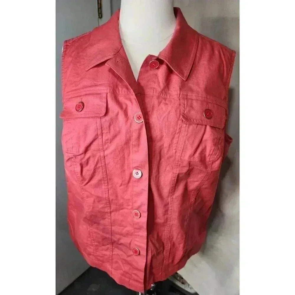 C J Banks Button Down Collared Coral Peach Sleeveless Top Plus Size 3X